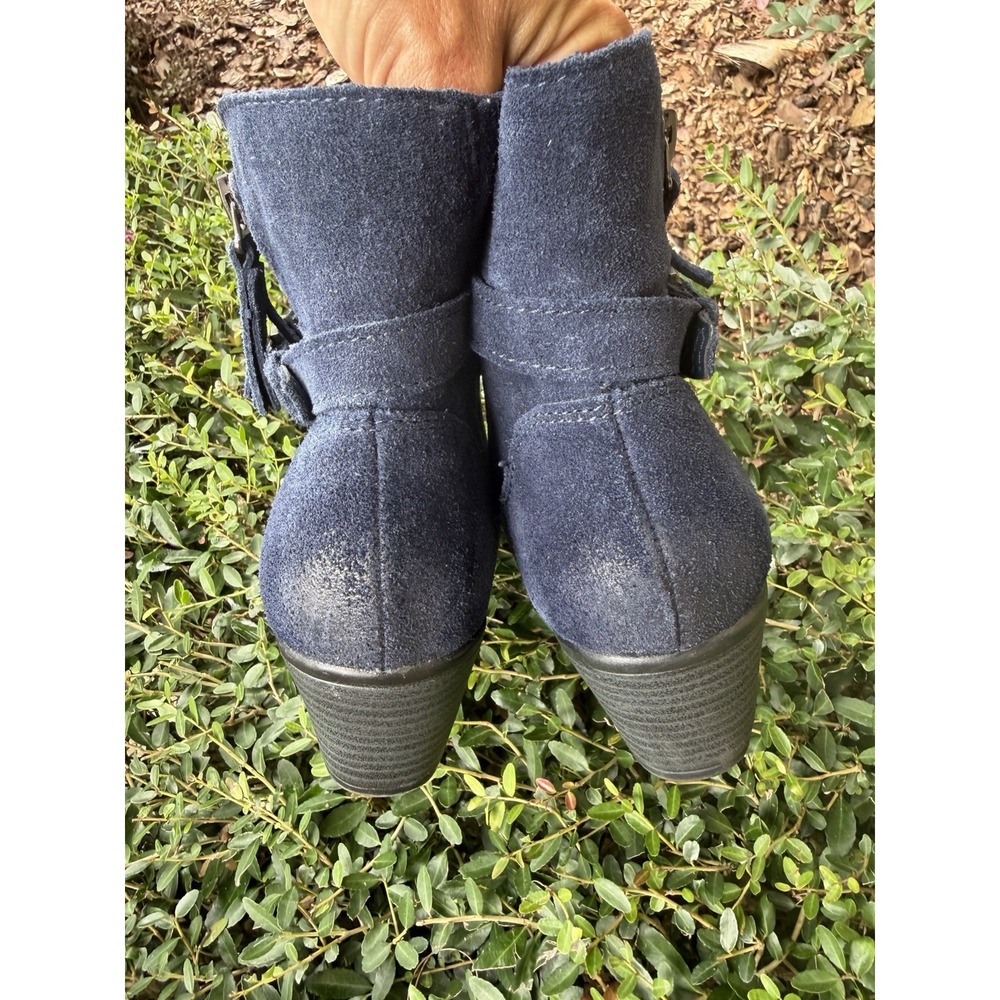 Earth Origins Suede Tori Ankle Boots 8M Navy Blue Leather Tassel Buckle Zip - Picture 5 of 10